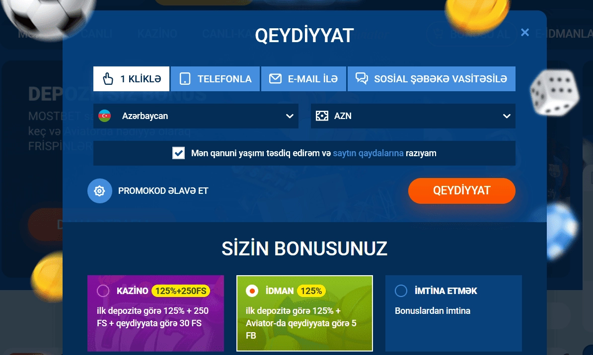 Qeydiyyat Mostbet AZ 